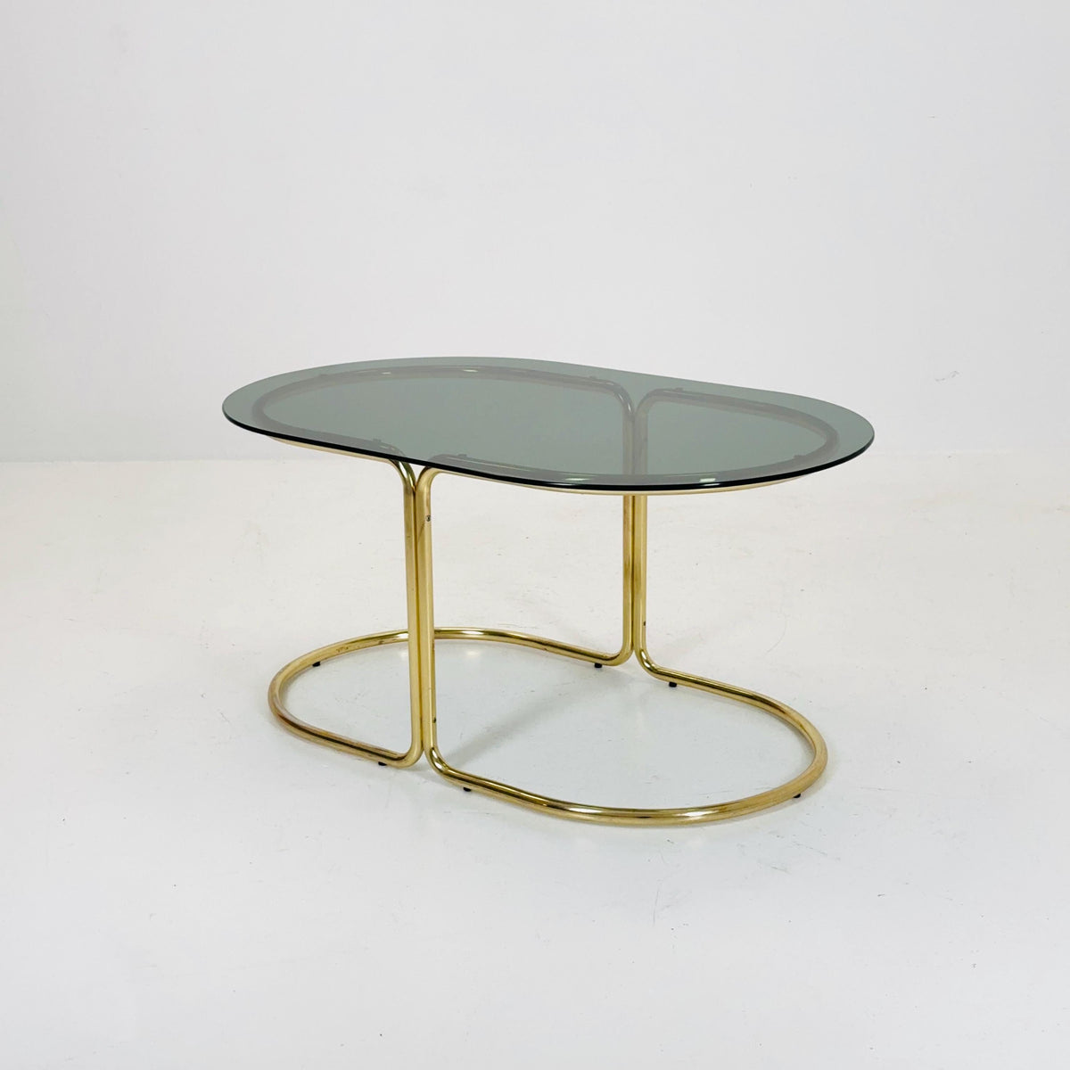 Hollywood Regency Mid-Century Modern Brass Coffee Table with Smoked Glass Top – 1960s,Italy