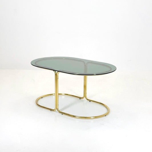Hollywood Regency Mid-Century Modern Brass Coffee Table with Smoked Glass Top – 1960s,Italy