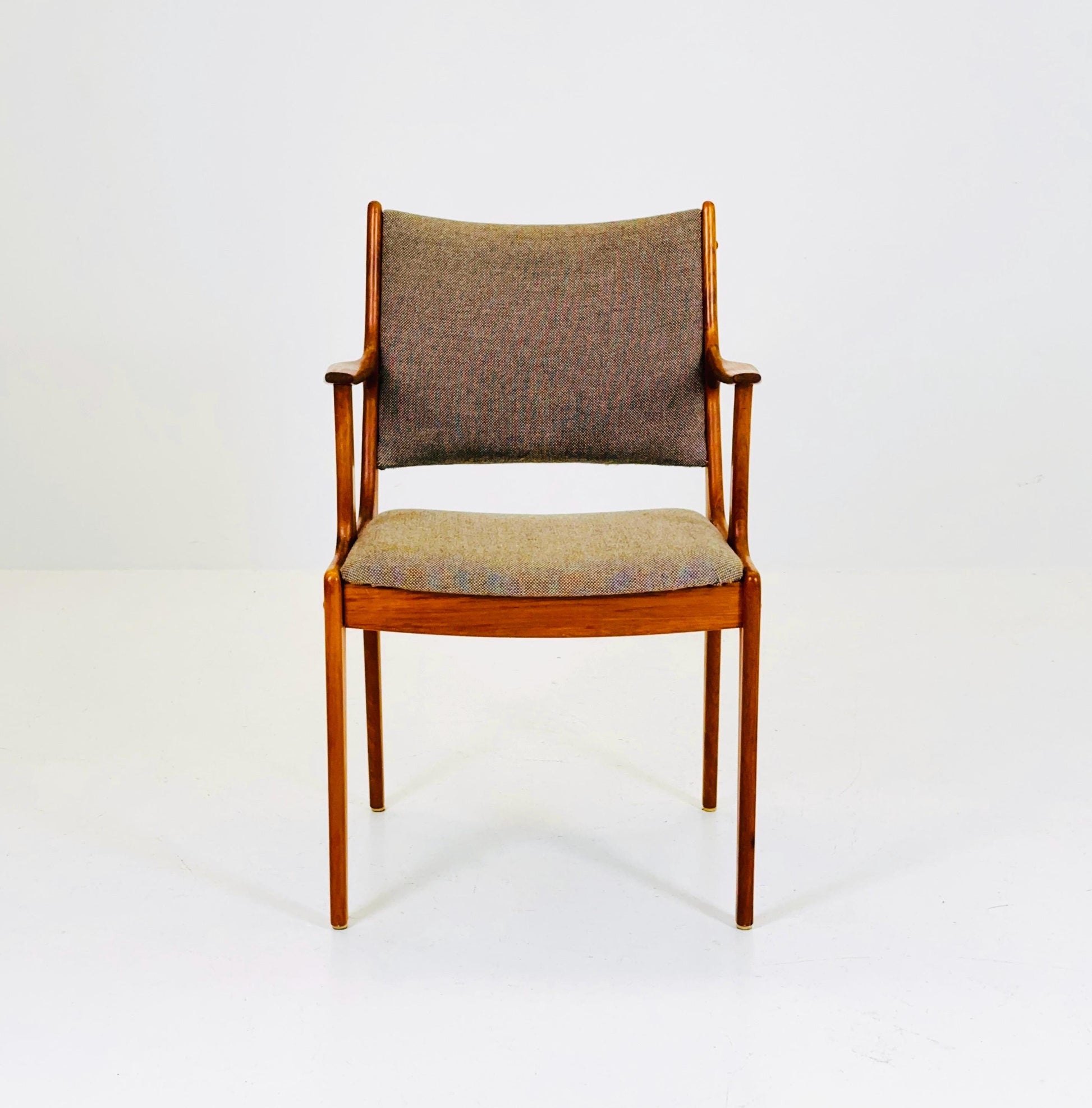 Mid-Century Modern Danish Armchair with Teak Frame and Gray Upholstery Design by Johannes Andersen for Uldum Møbelfabrik 1960s