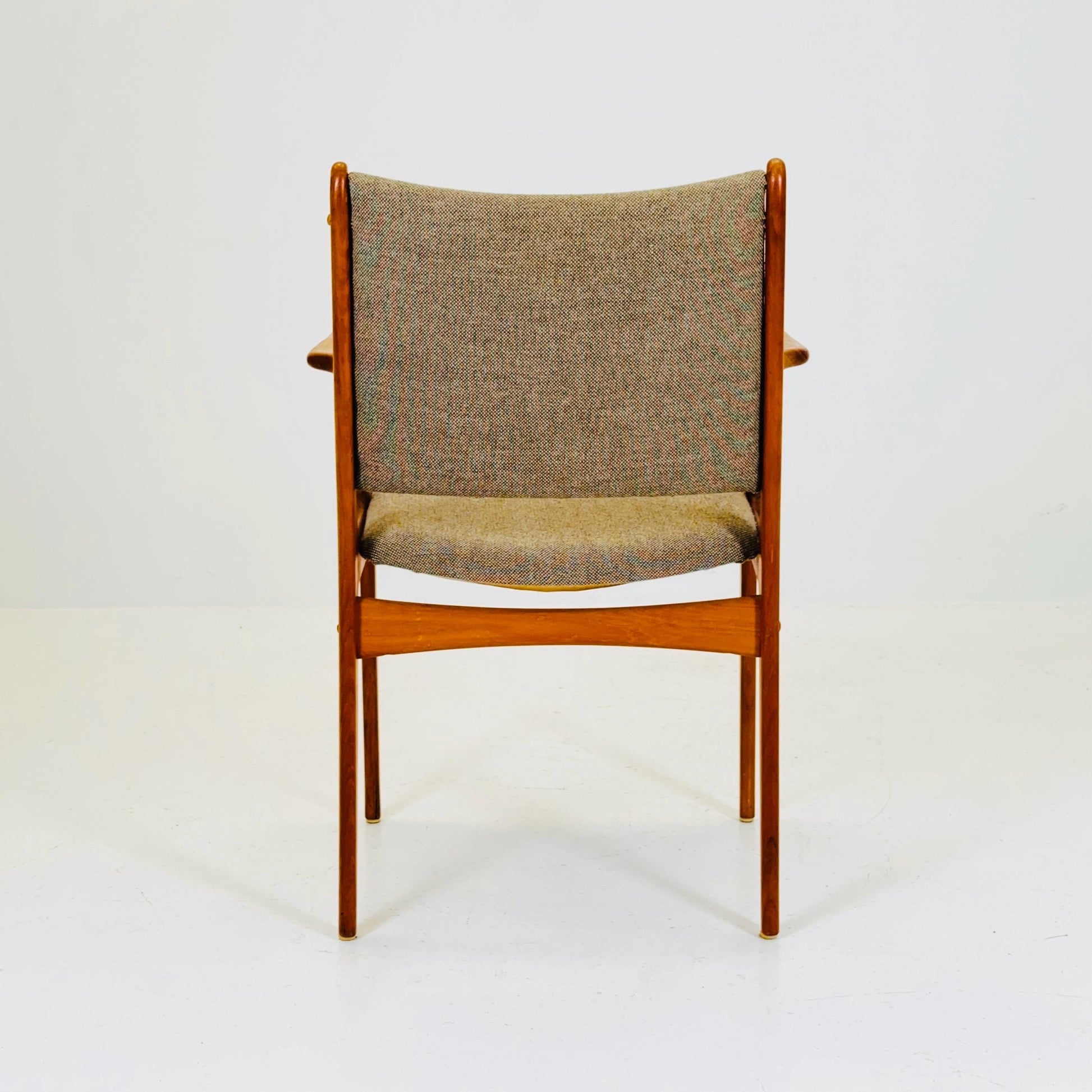 Mid-Century Modern Danish Armchair with Teak Frame and Gray Upholstery Design by Johannes Andersen for Uldum Møbelfabrik 1960s