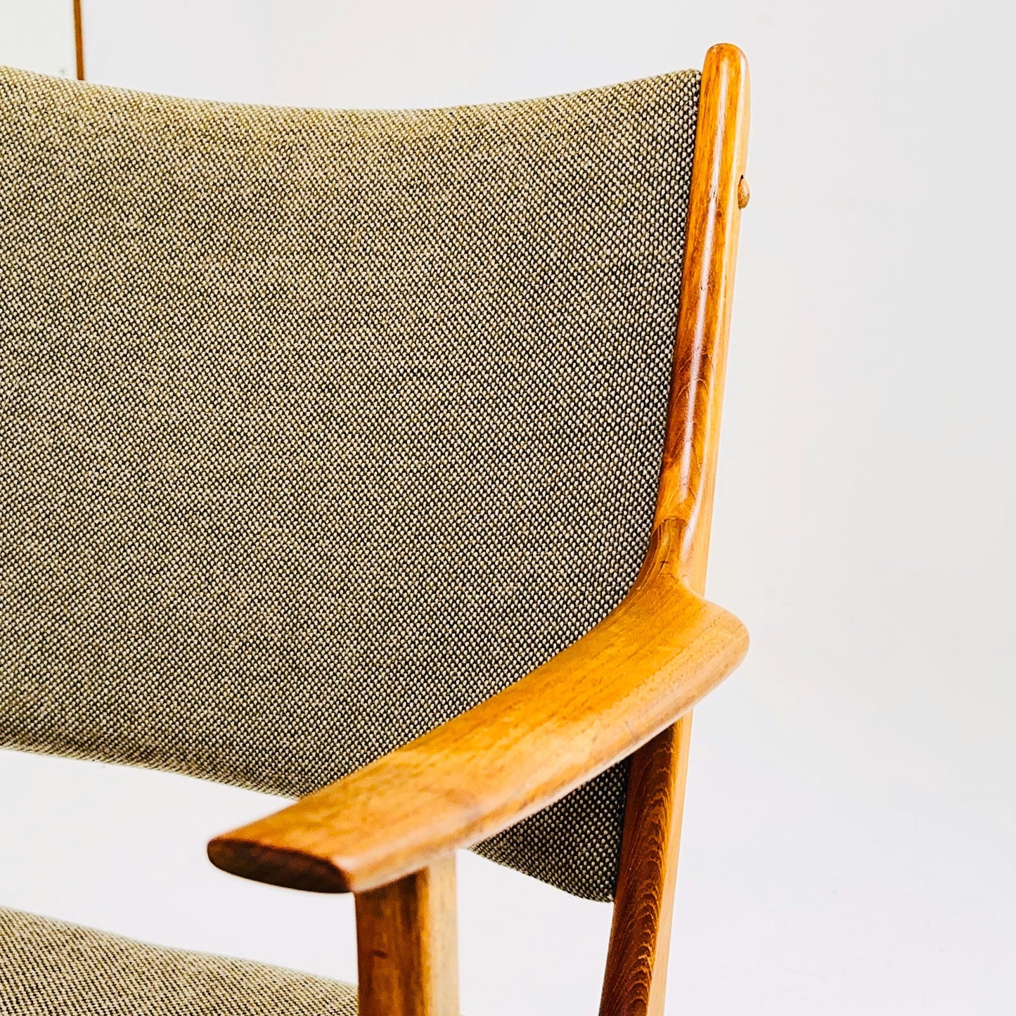 Mid-Century Modern Danish Armchair with Teak Frame and Gray Upholstery Design by Johannes Andersen for Uldum Møbelfabrik 1960s