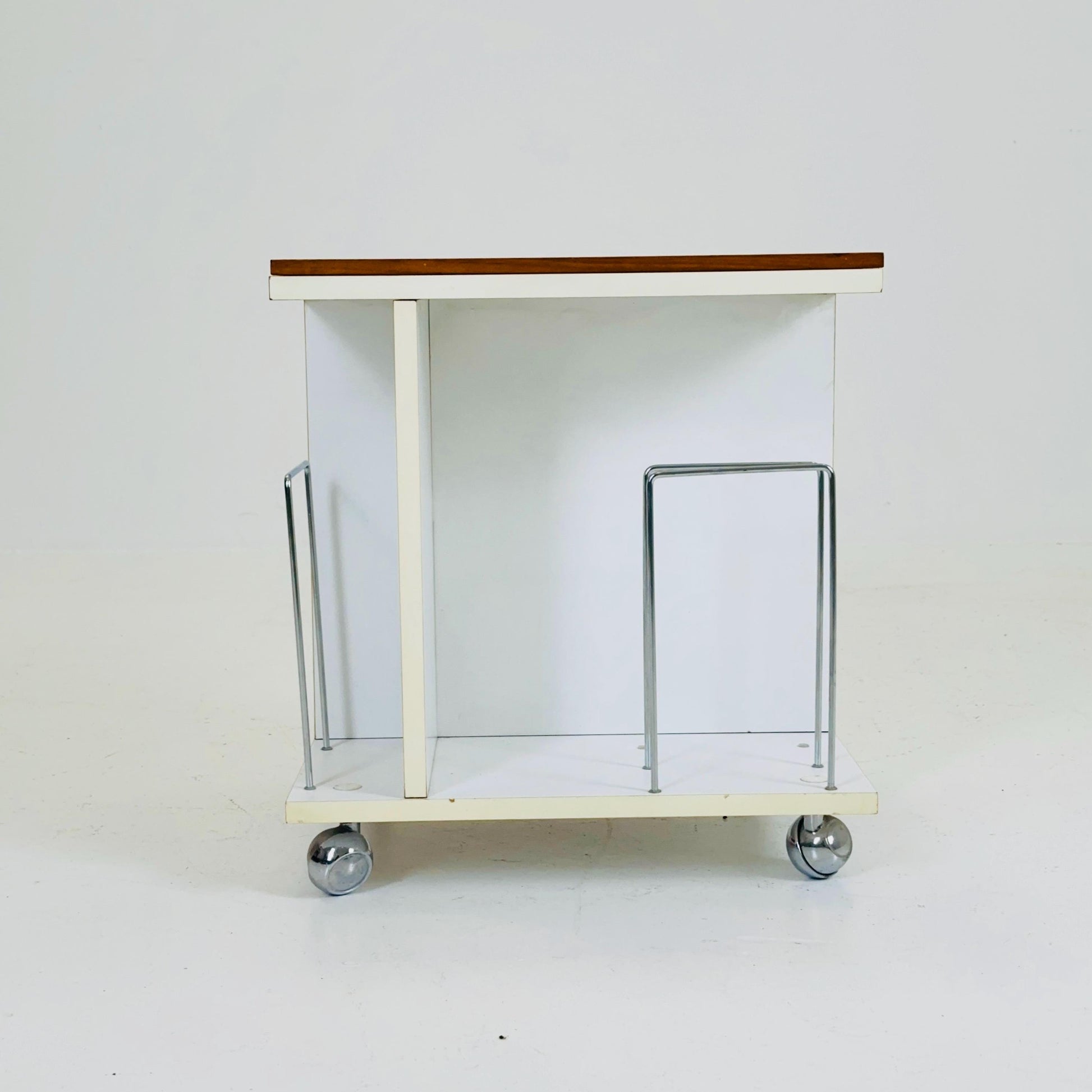 Mid century side table - trolley with magazine rack storage and chess game top 1970s