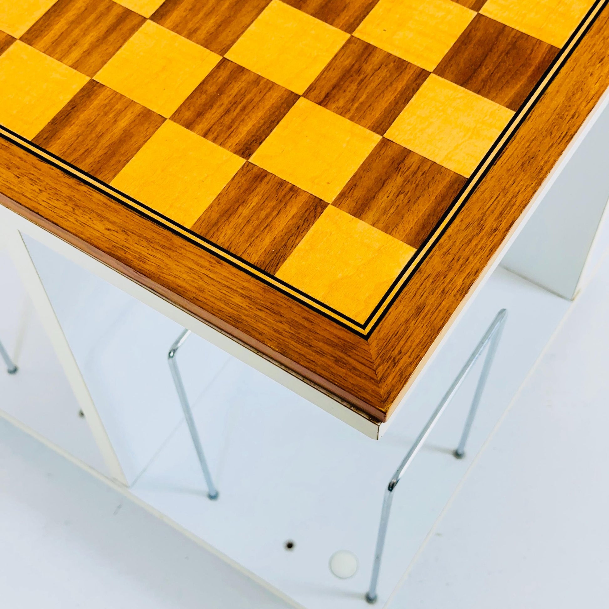 Mid century side table - trolley with magazine rack storage and chess game top 1970s