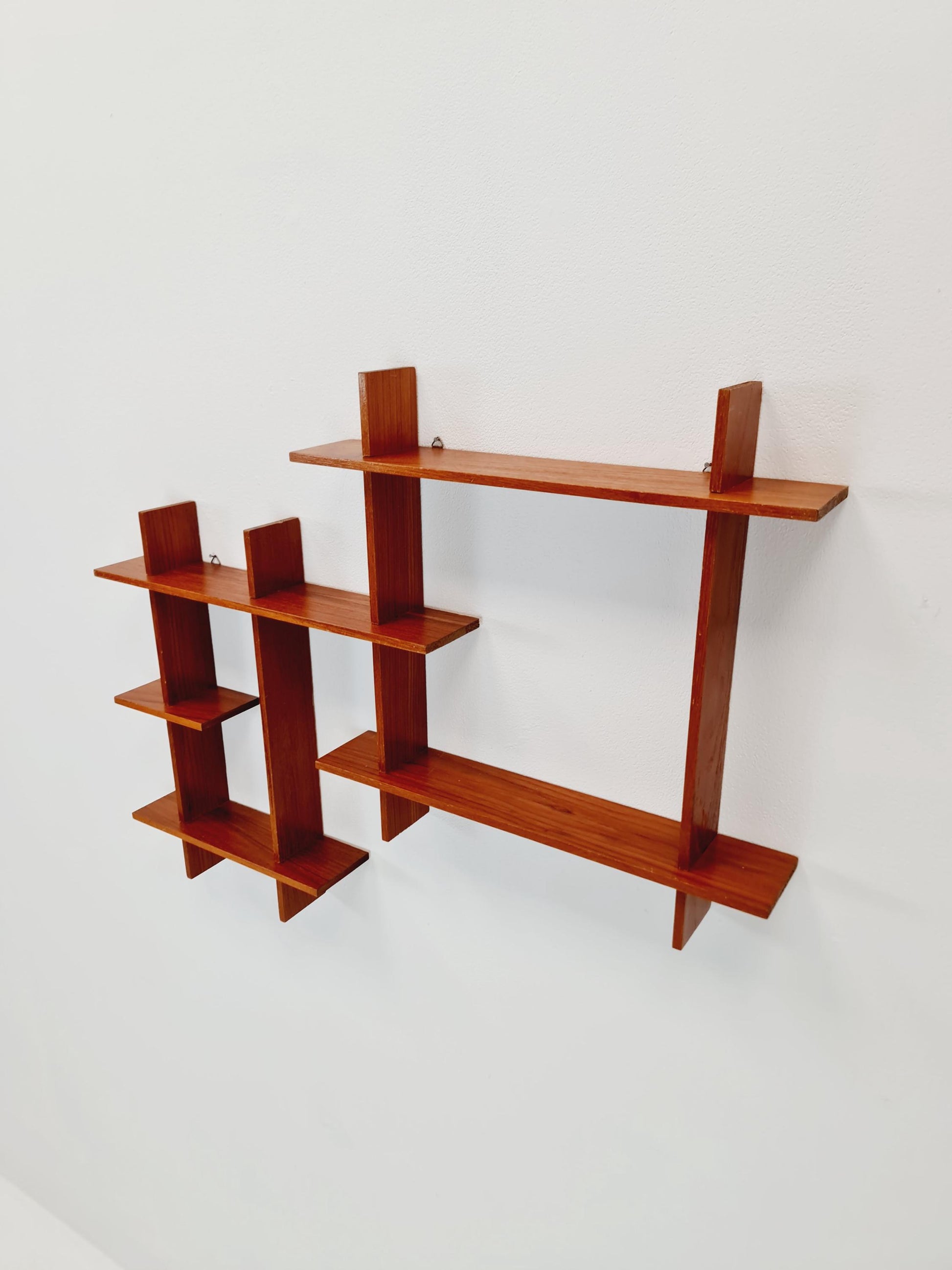 Vintage teak wall cross shelf Sweden 1960s