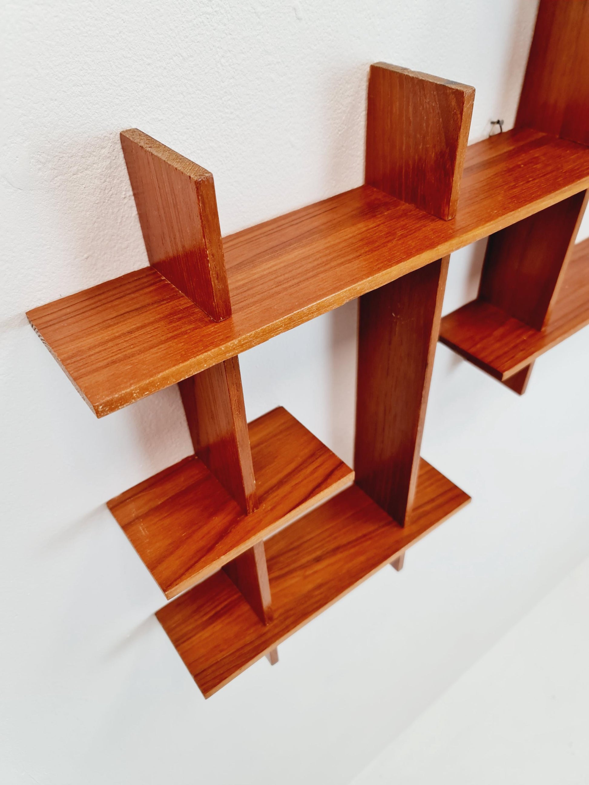 Vintage teak wall cross shelf Sweden 1960s