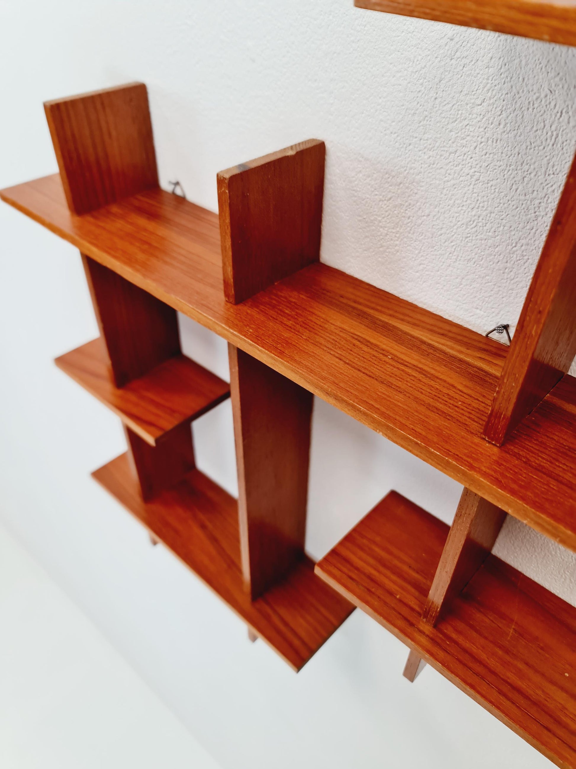 Vintage teak wall cross shelf Sweden 1960s
