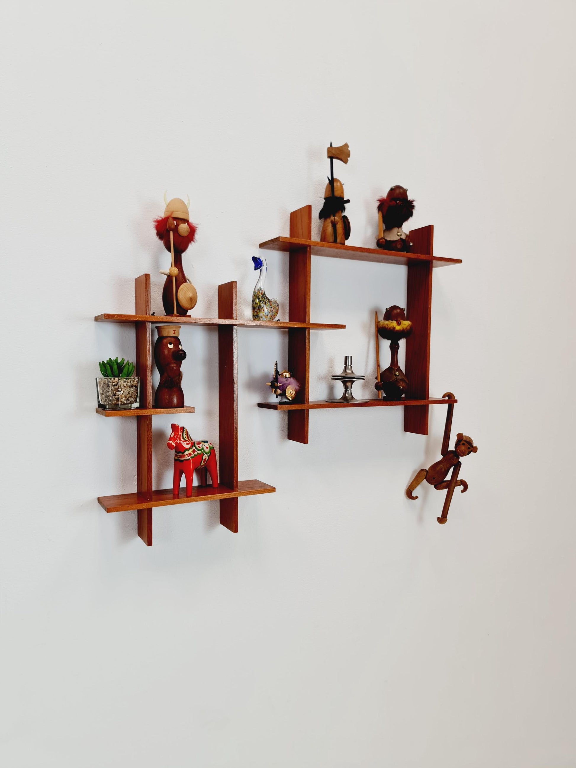 Vintage teak wall cross shelf Sweden 1960s