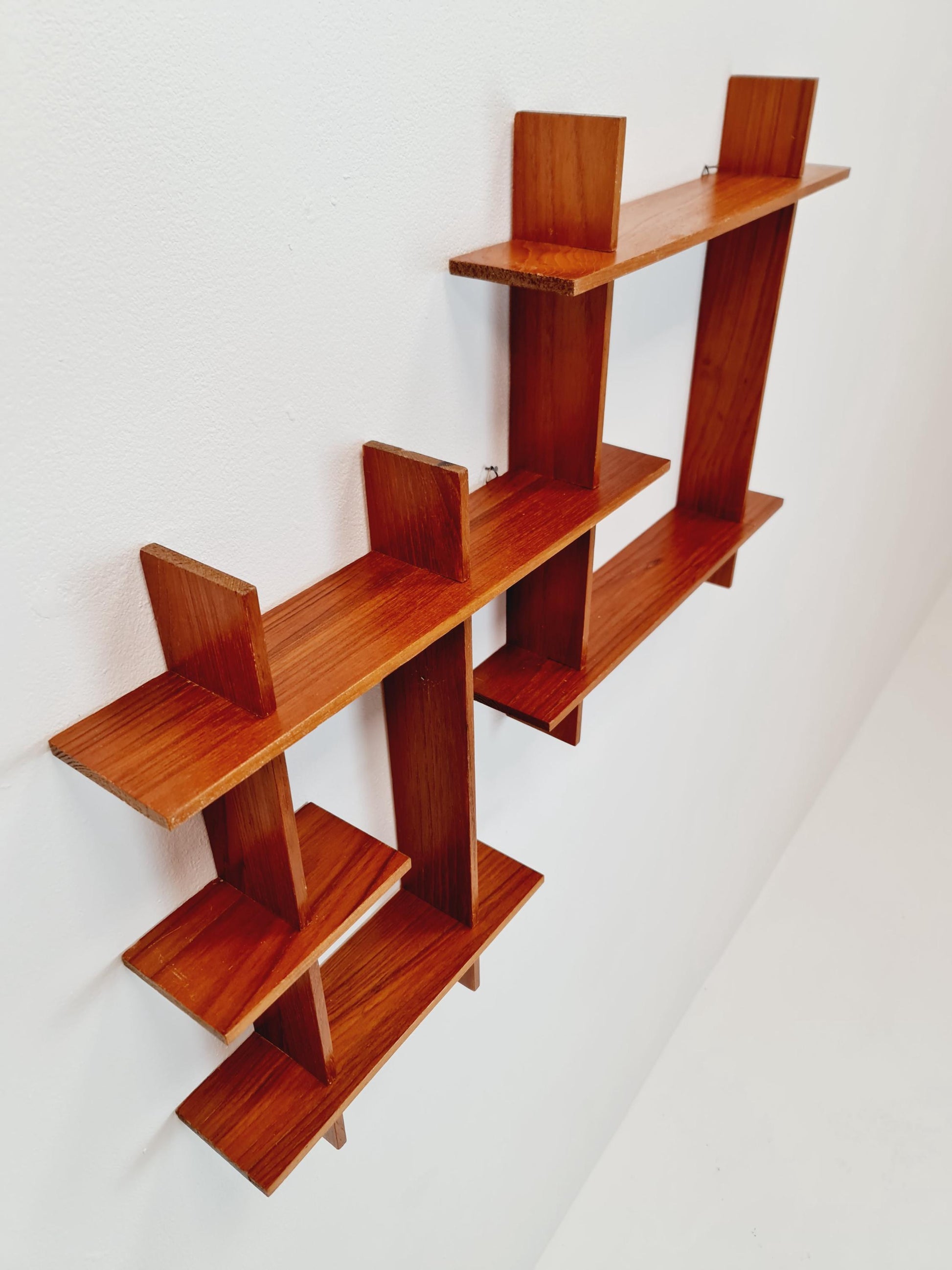 Vintage teak wall cross shelf Sweden 1960s
