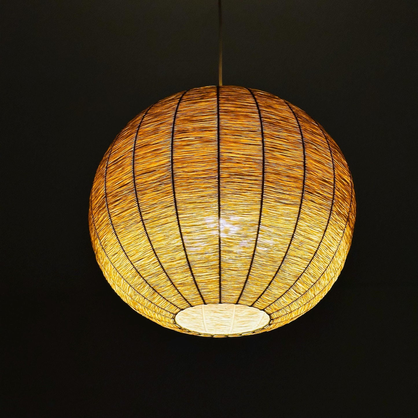 Vintage 1970s Cocoon Raffia Ball Lamp, Large Mid-Century Natural Fiber Pendant Light”