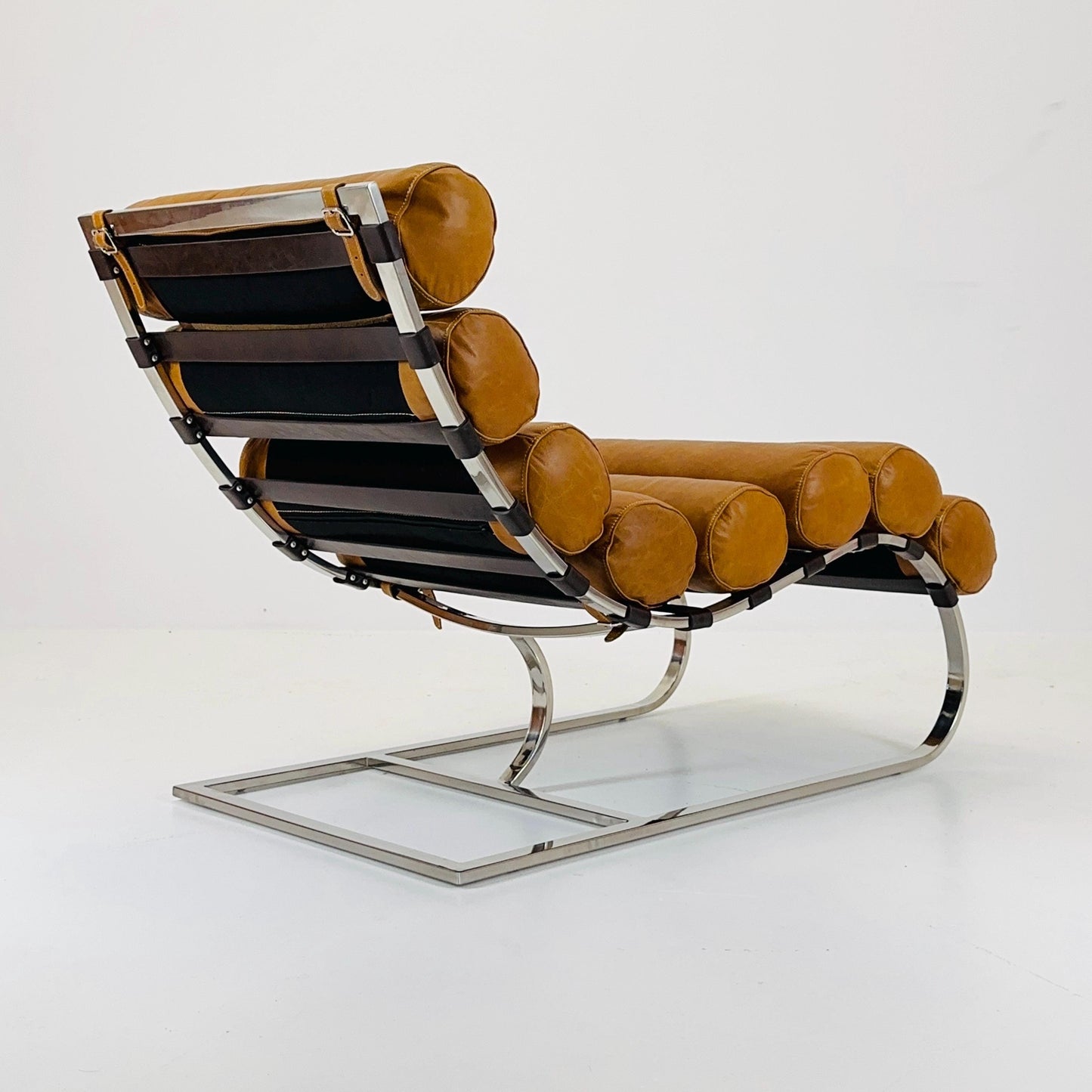 Mid Century Corona Lounge chair cognac leather and chrome, 1980s