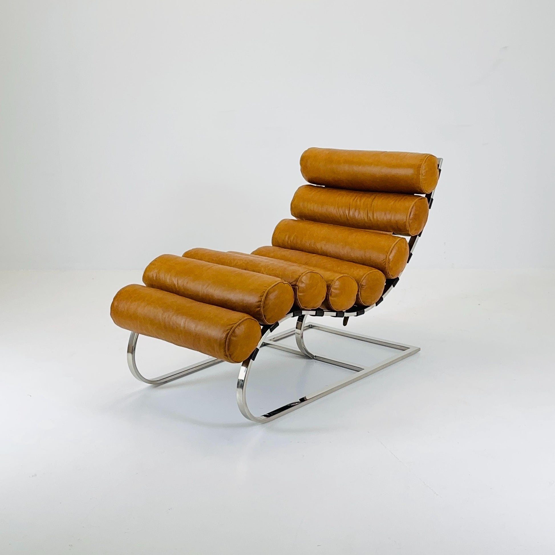 Mid Century Corona Lounge chair cognac leather and chrome, 1980s