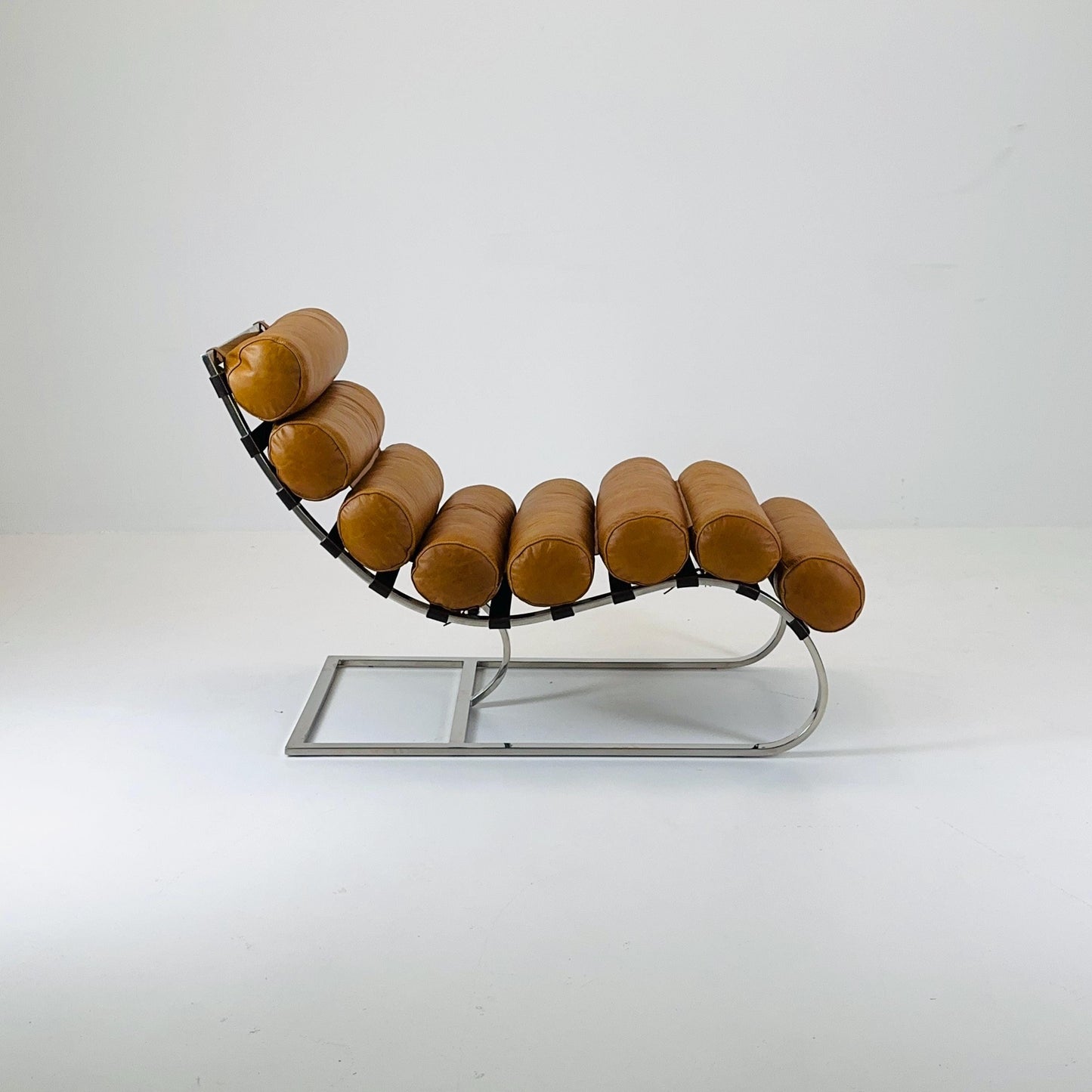 Mid Century Corona Lounge chair cognac leather and chrome, 1980s