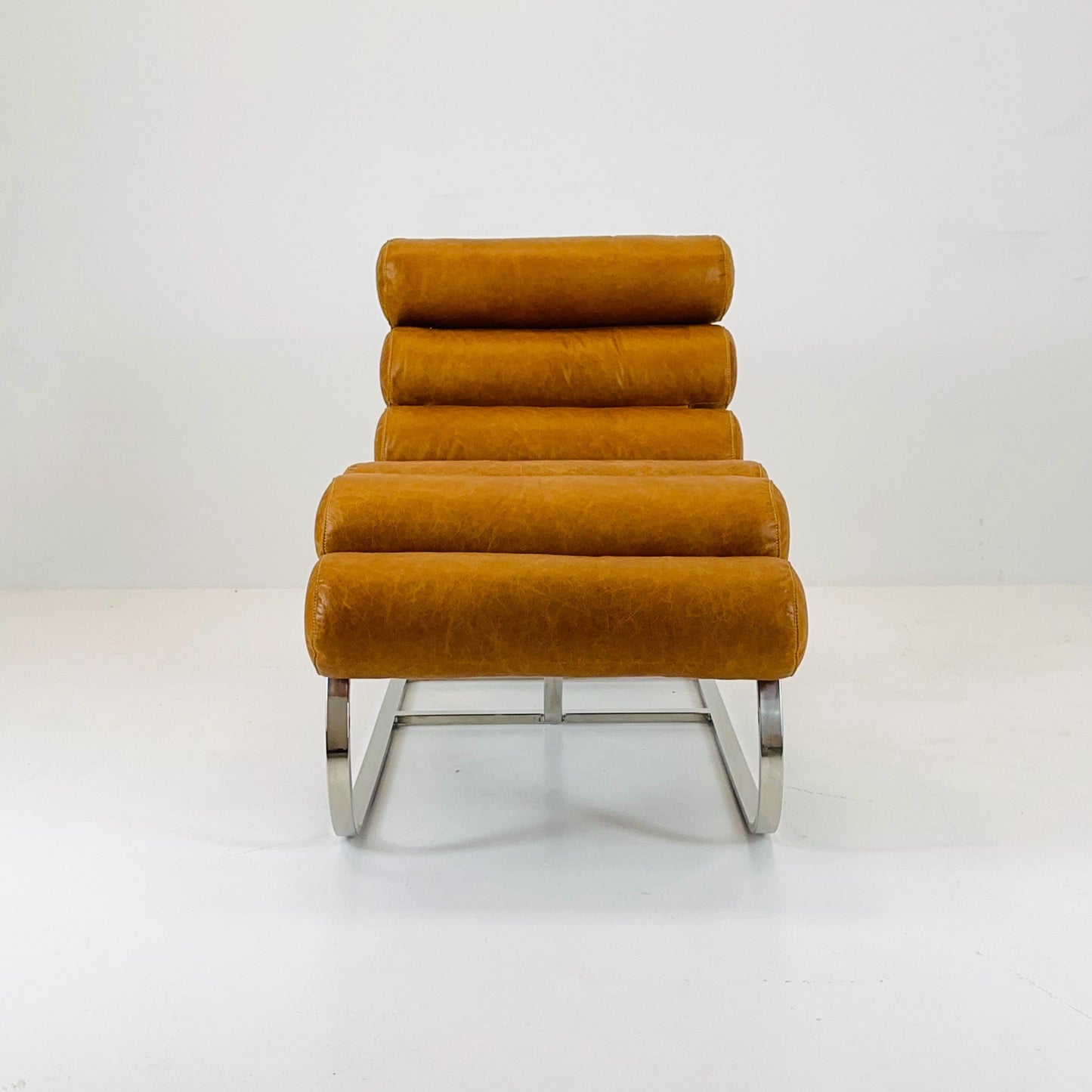 Mid Century Corona Lounge chair cognac leather and chrome, 1980s
