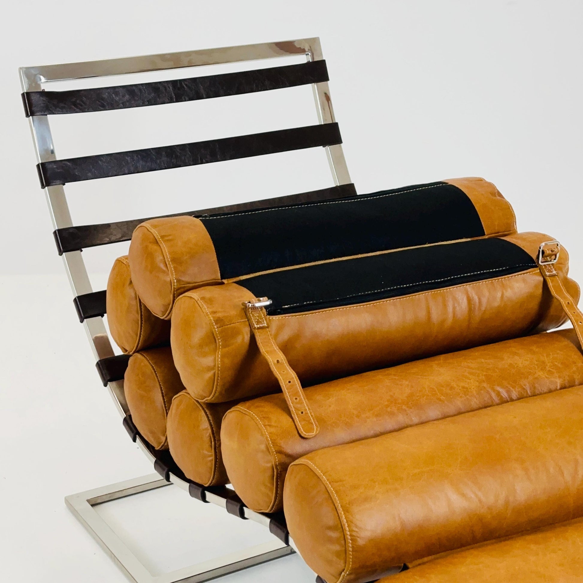 Mid Century Corona Lounge chair cognac leather and chrome, 1980s