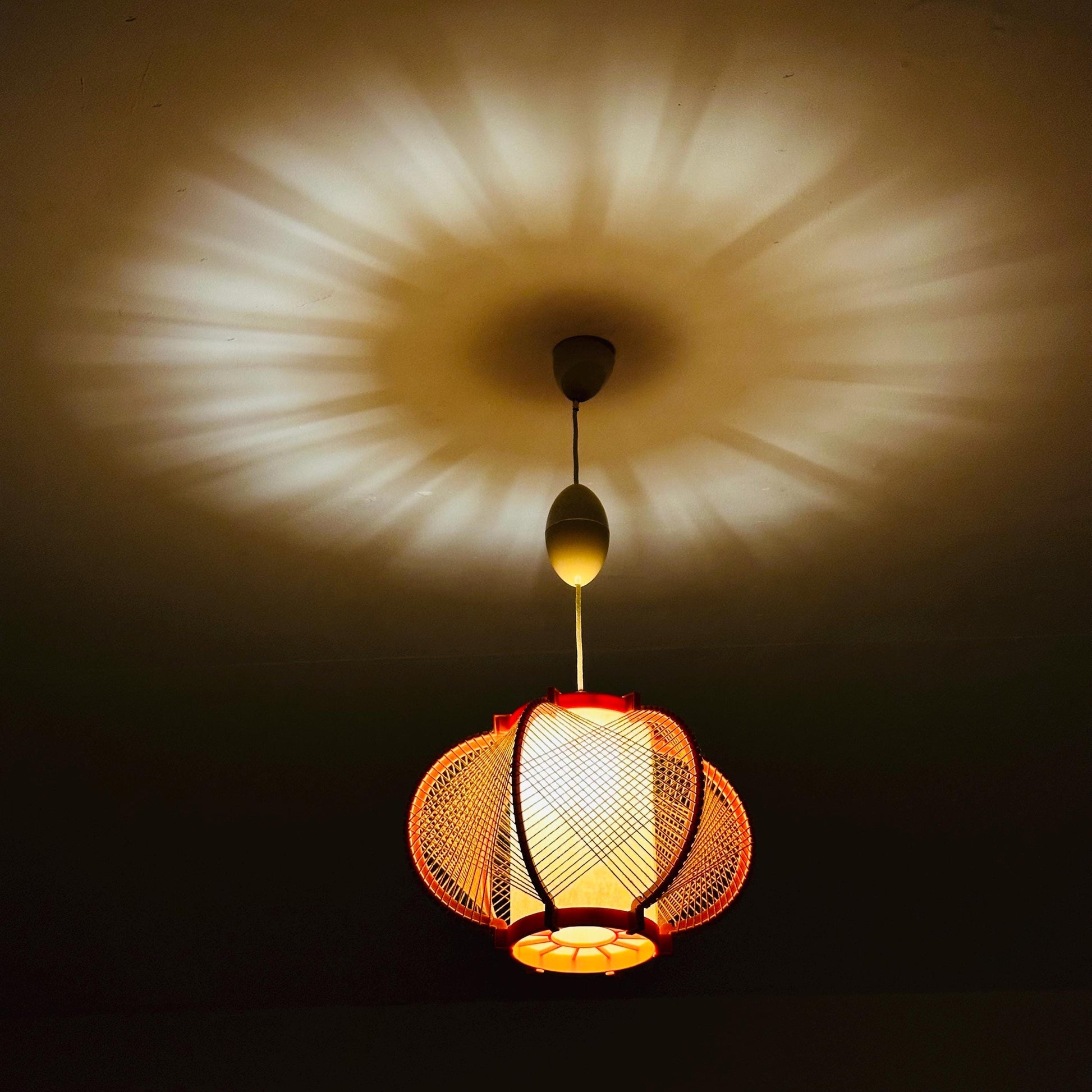 Mid century hanging lamp in Bakelite and sisal by MK Leuchten, 1970s