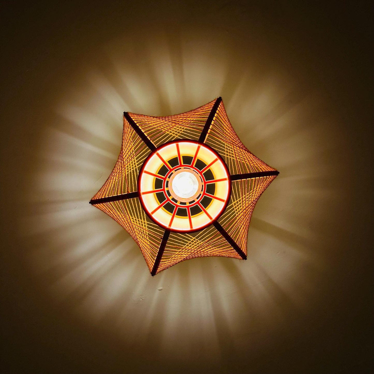 Mid century hanging lamp in Bakelite and sisal by MK Leuchten, 1970s