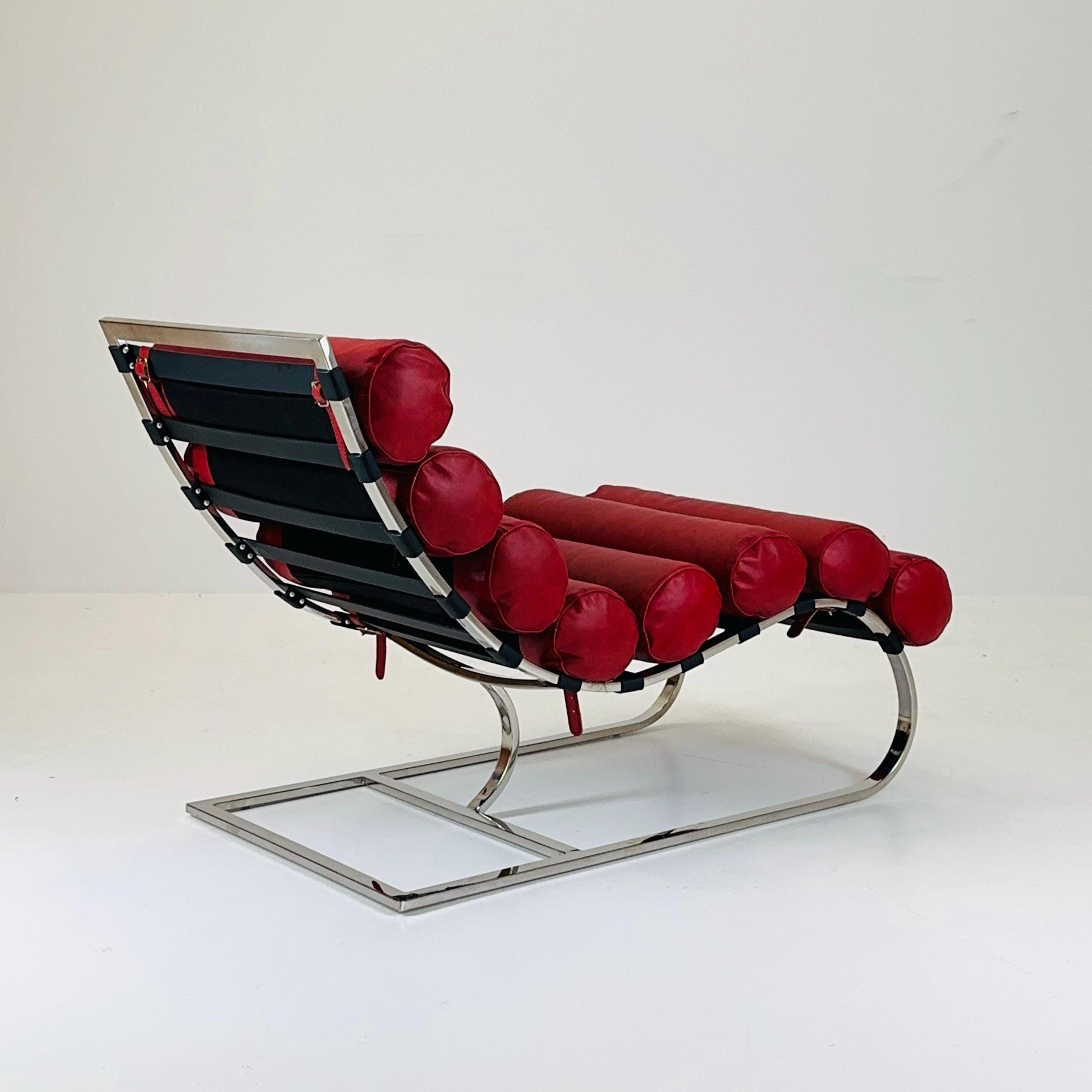 Mid Century Corona Lounge chair wine red leather and chrome, 1980s