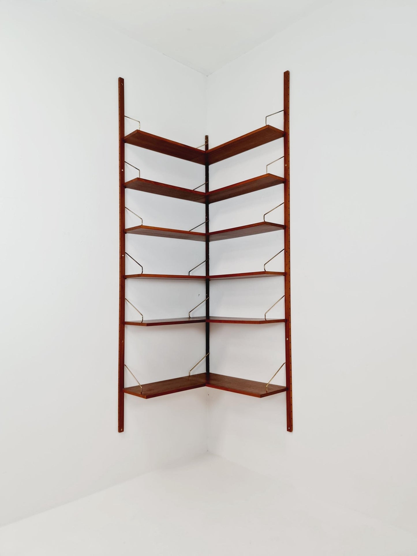 Midcentury Danish walnut Corner Wall-Mounted Shelving Unit, by Royal for Poul Cadovius, 1960s