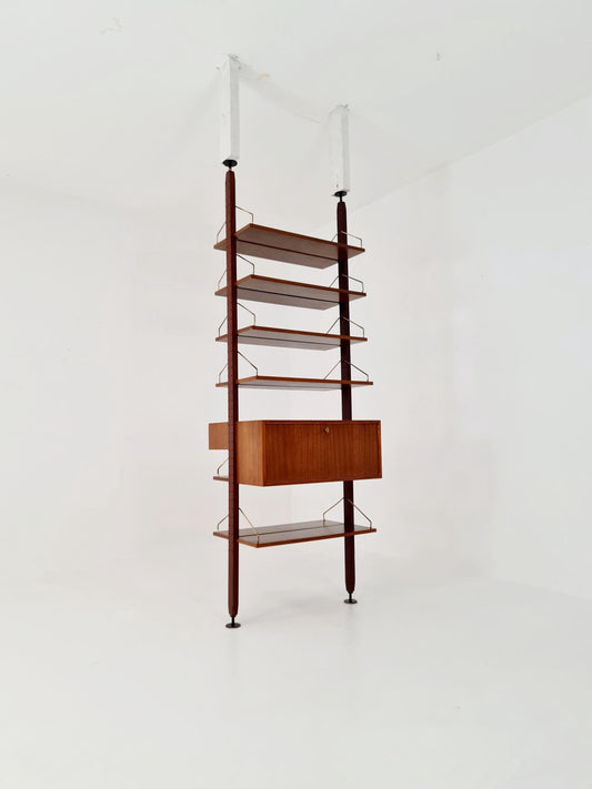 Two sides Midcentury Danish teak free standing room divider shelving Unit, by Poul Cadovius, 1960s