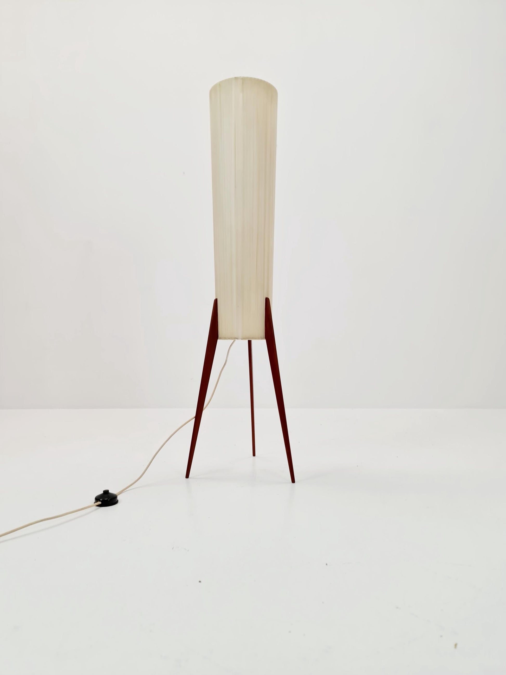Midcentury Danish tripod rocket floor lamp teak, 1960s