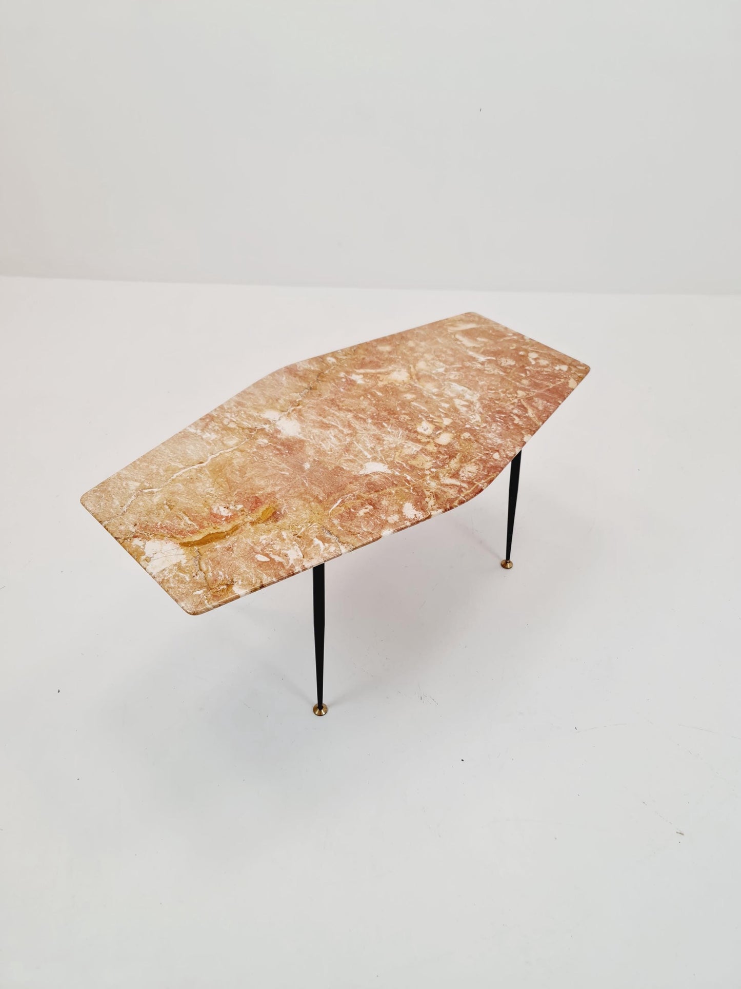 Mid century Italian asymmetric Coffe table with iron legs & pink Marble 1950s