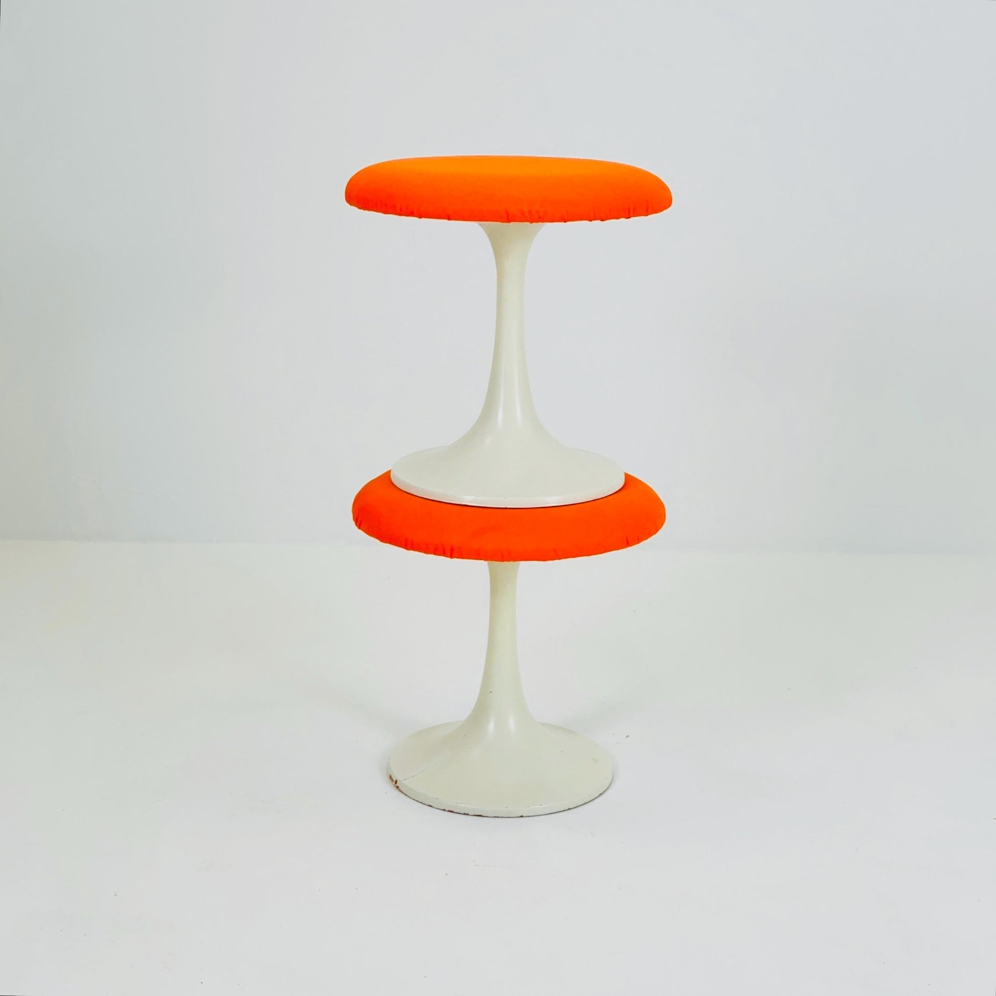 1 of 2 Mid-Century Tulip orange stool by Tamburin, Sweden, 1970s