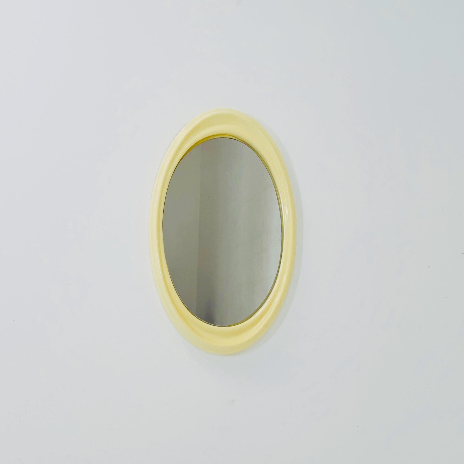 space age oval white cream wall mirror Germany 1970s