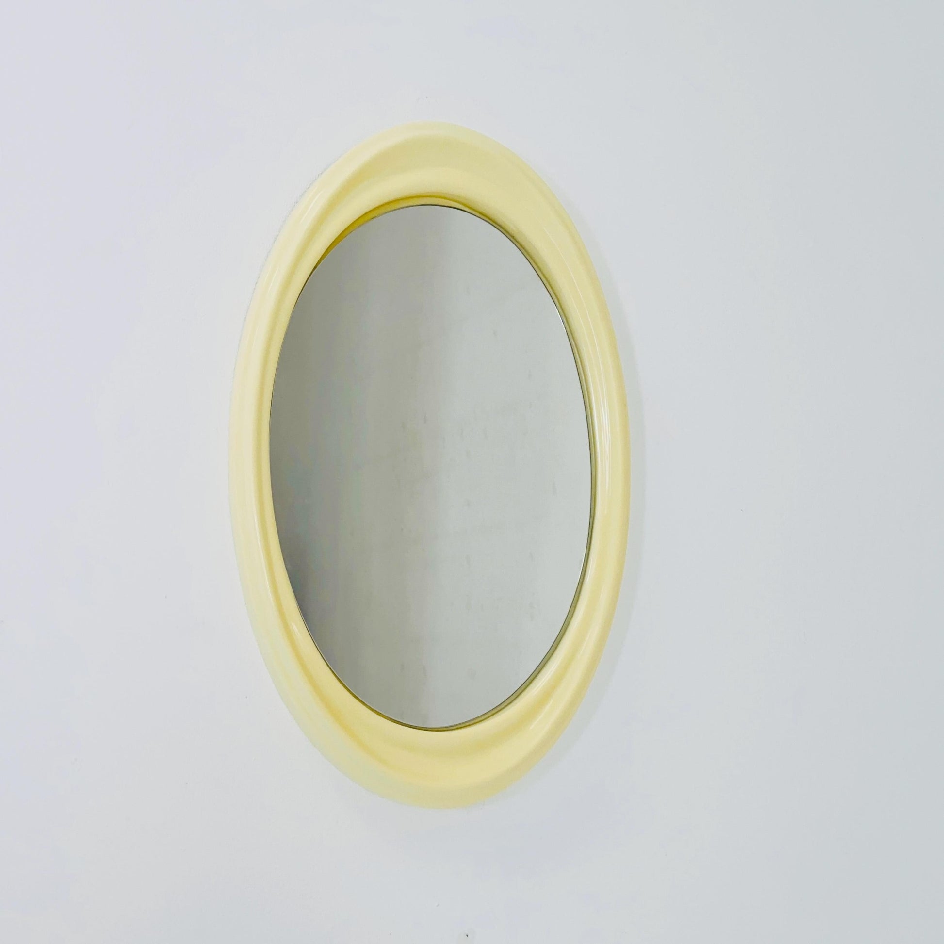 space age oval white cream wall mirror Germany 1970s