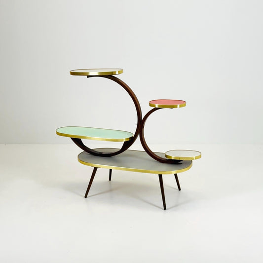 Rare Large German Plant Stand, Colorful Vintage Mid-Century Minimalist Indoor Plant Stand Side Table Retro flower table, 1950s