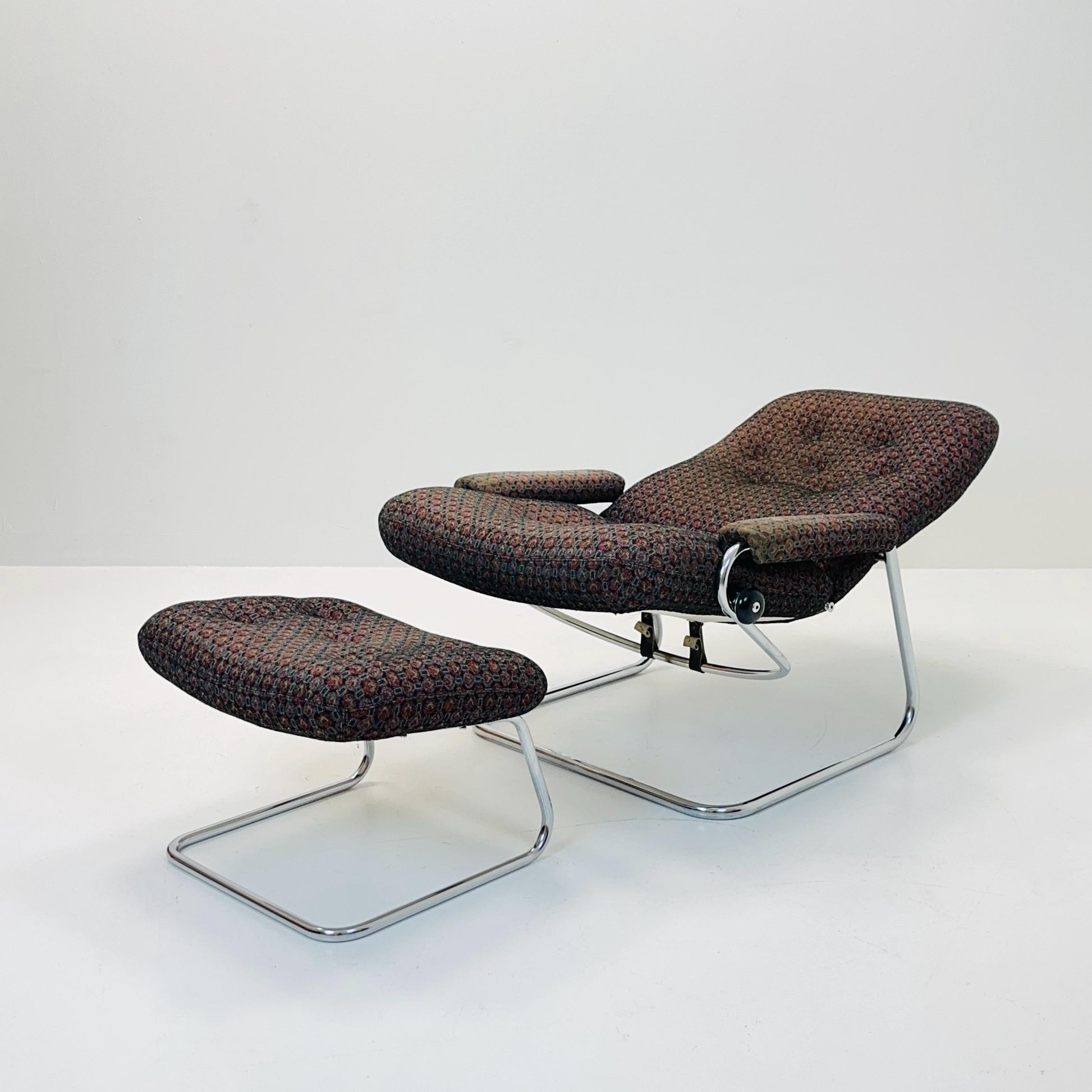 Mid century Ekornes reclining armchair and ottoman Norway 1980s