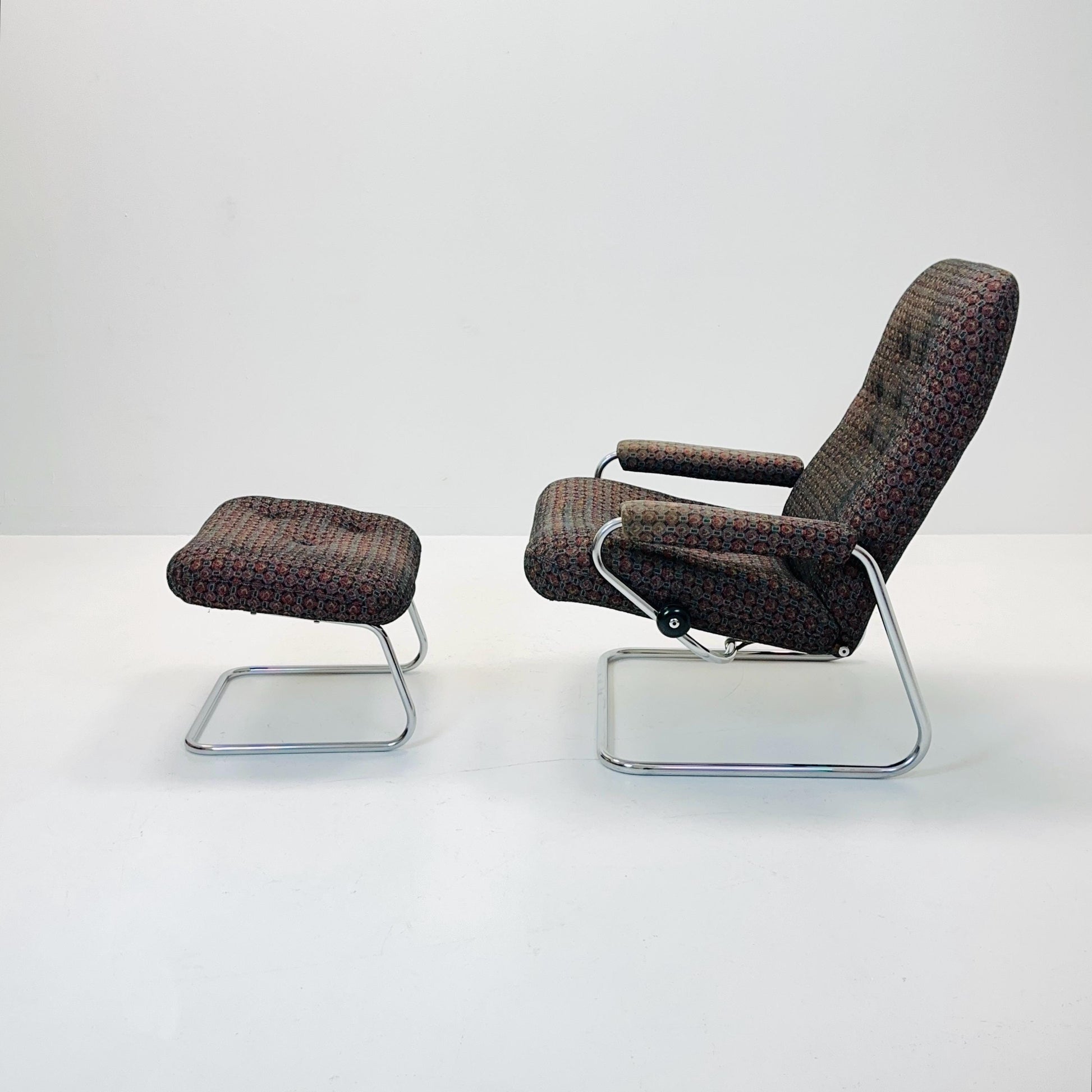 Mid century Ekornes reclining armchair and ottoman Norway 1980s