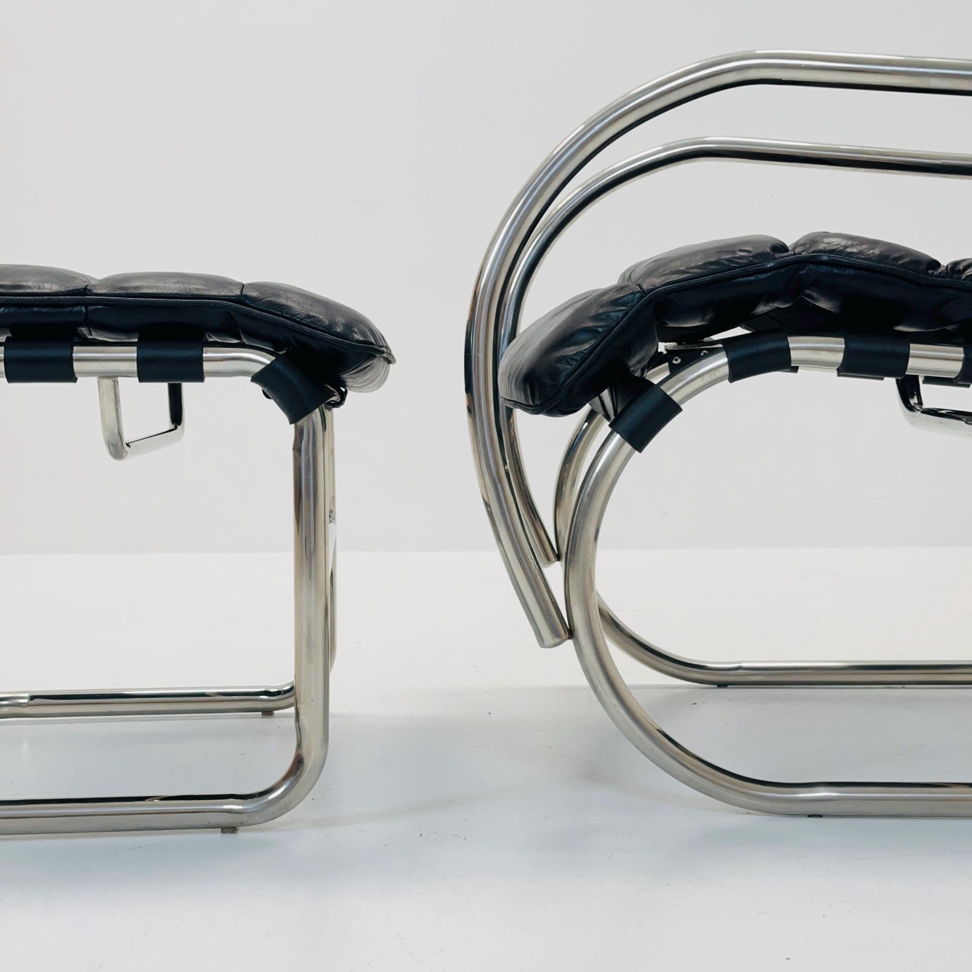 Bauhaus Mr Lounge tubular armchair with ottoman by Ludwig Mies Van Der Rohe ,Bauhaus 1980s