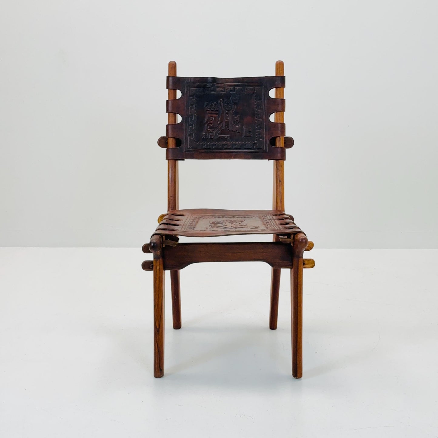 Ecuadorian dining chair with stamped leather by Angel Pazmino, 1960s