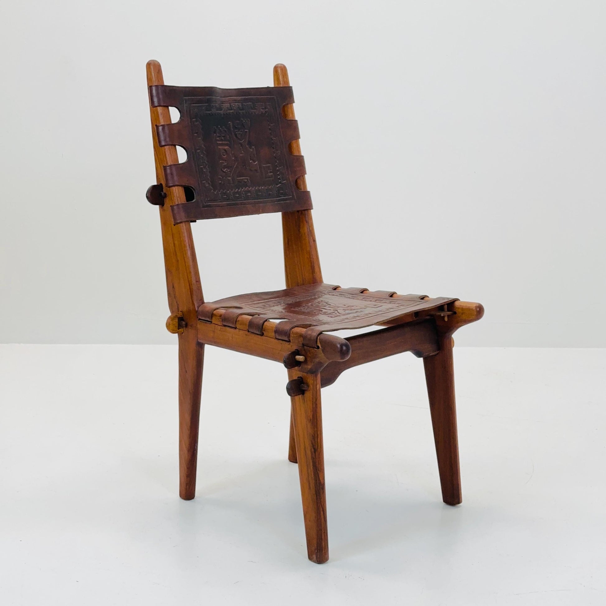 Ecuadorian dining chair with stamped leather by Angel Pazmino, 1960s