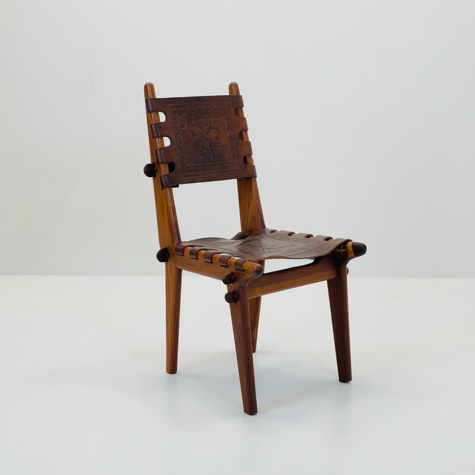 Ecuadorian dining chair with stamped leather by Angel Pazmino, 1960s