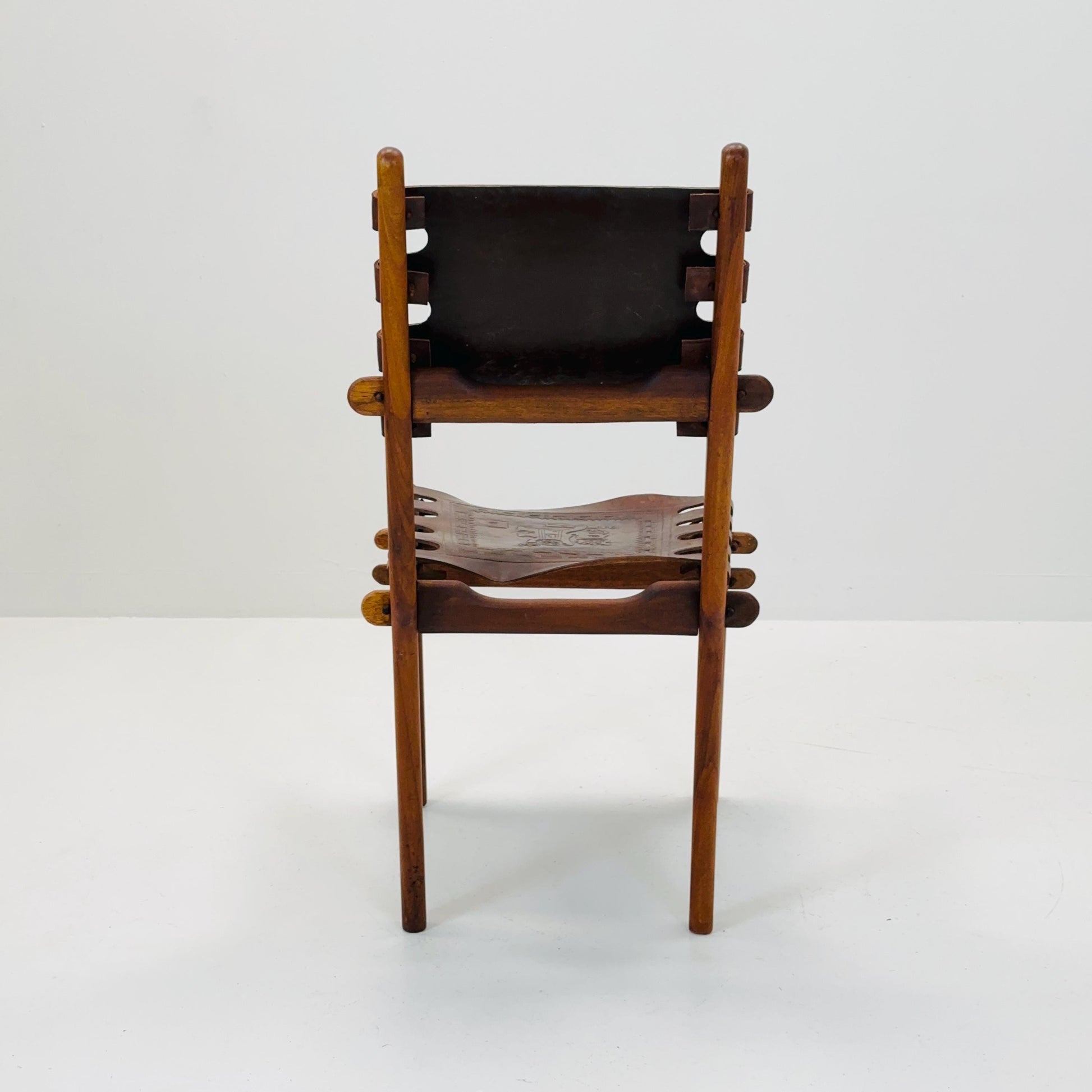 Ecuadorian dining chair with stamped leather by Angel Pazmino, 1960s