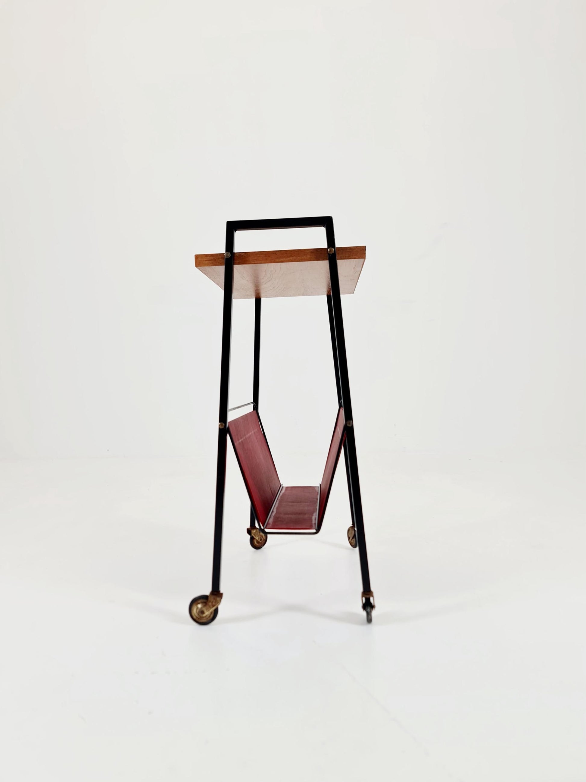 Vintage German mid century trolley bar cart in teak & metal, 1960s