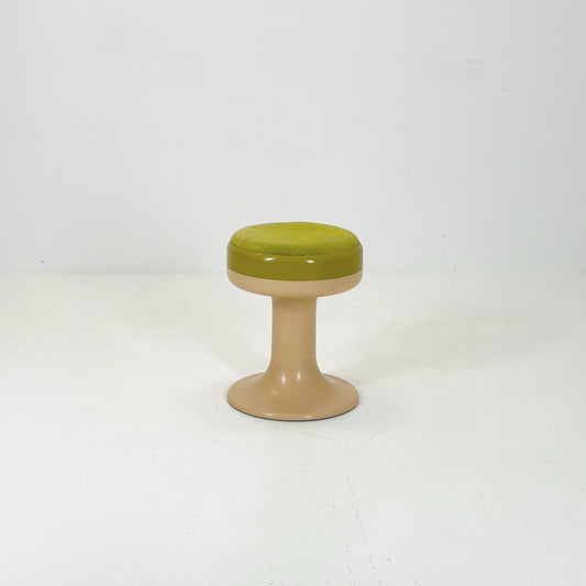 Beige / green vintage stool by Isoklepa - space age stool - Tulip Stool - Vintage Upholstered Plastic Stool - Germany, 1970s