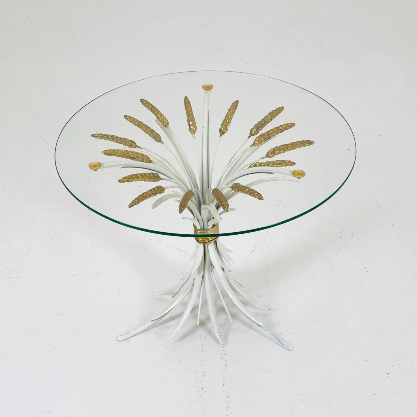 Hollywood Regency Hans Kögl Coffee Table in Wheatsheaf Look in White & Gold, 1960s