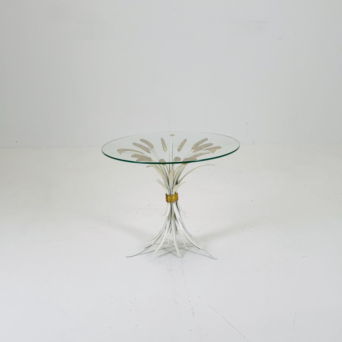 Hollywood Regency Hans Kögl Coffee Table in Wheatsheaf Look in White & Gold, 1960s