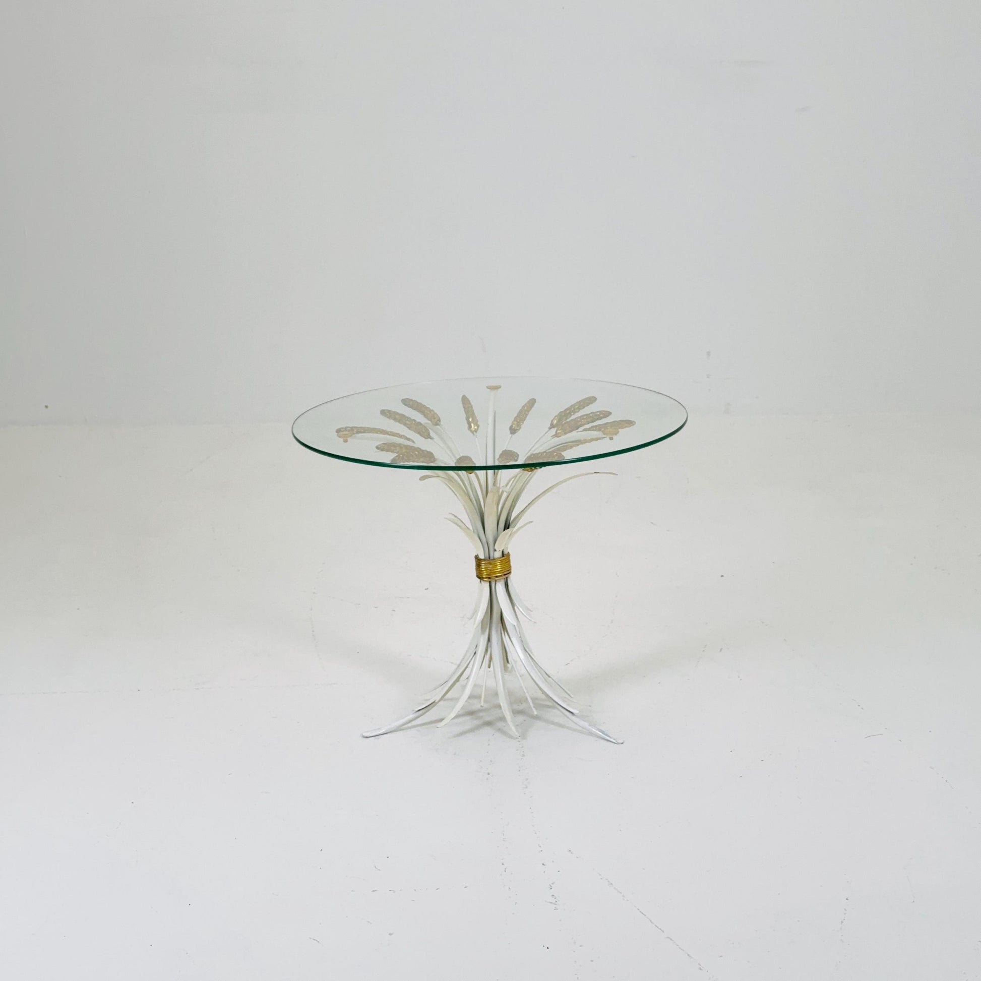 Hollywood Regency Hans Kögl Coffee Table in Wheatsheaf Look in White & Gold, 1960s