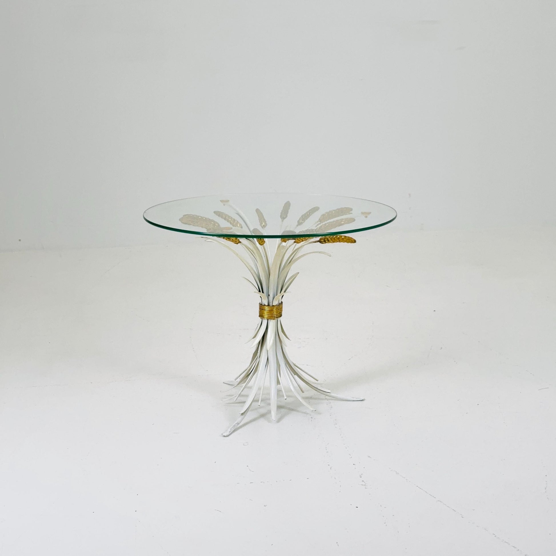 Hollywood Regency Hans Kögl Coffee Table in Wheatsheaf Look in White & Gold, 1960s