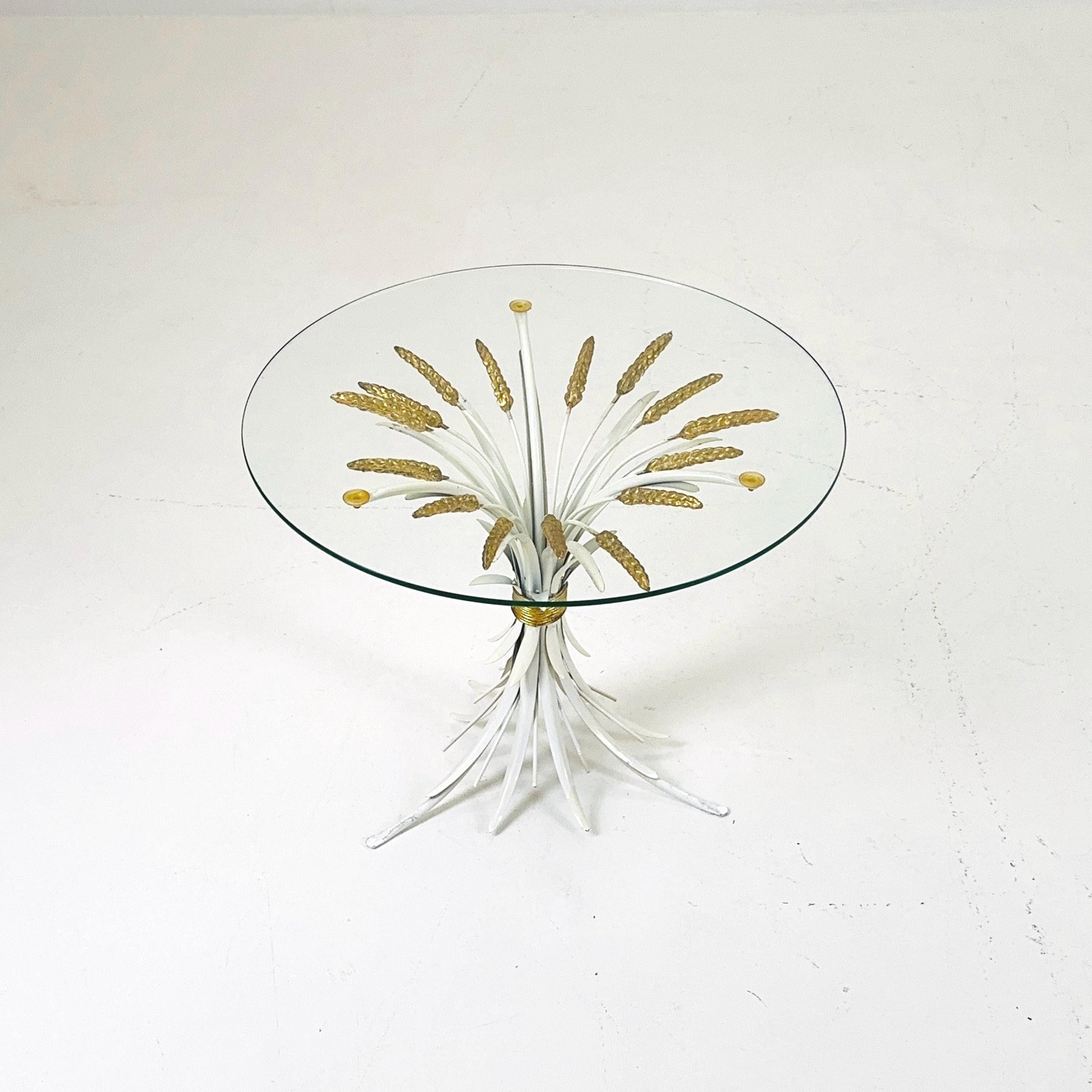 Hollywood Regency Hans Kögl Coffee Table in Wheatsheaf Look in White & Gold, 1960s