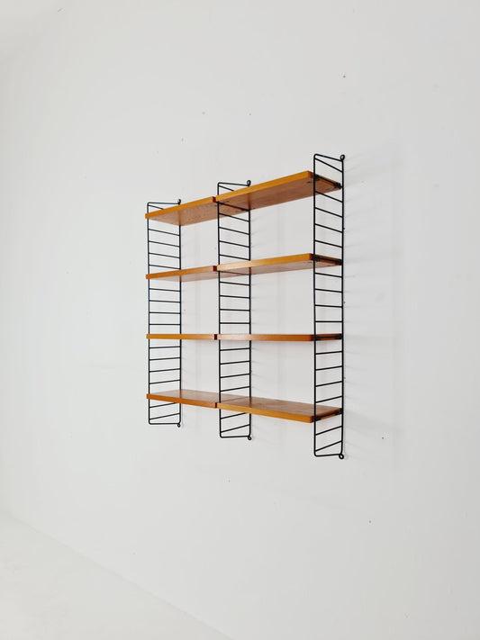 Original MCM Ash shelving system - consists of black lacquered metal ladders, from string Stockholm 1960s
