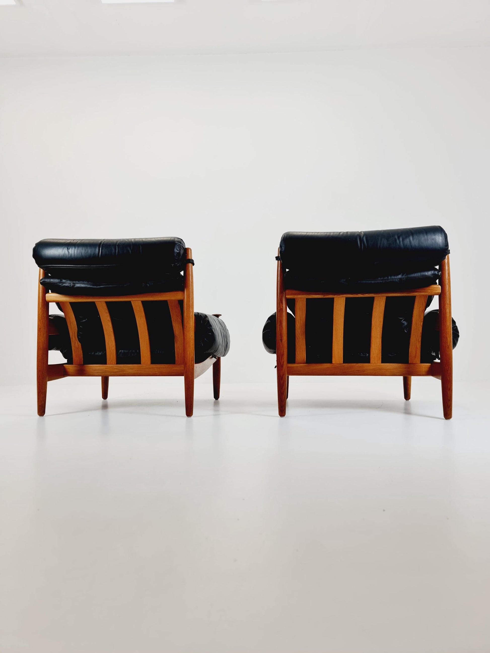 mid century armchairs By Eric Merthen for ire möbler in leather and Oak wood , Sweden 1960s