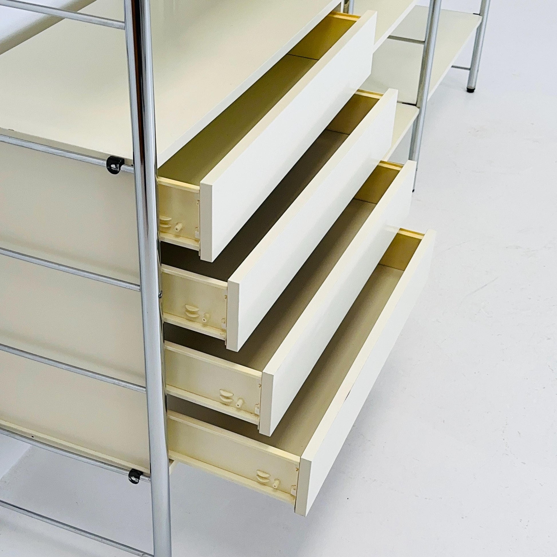 Minimalist white standing modular shelving system “Niklas” by Rutger Andersson for IKEA Sweden 1980s