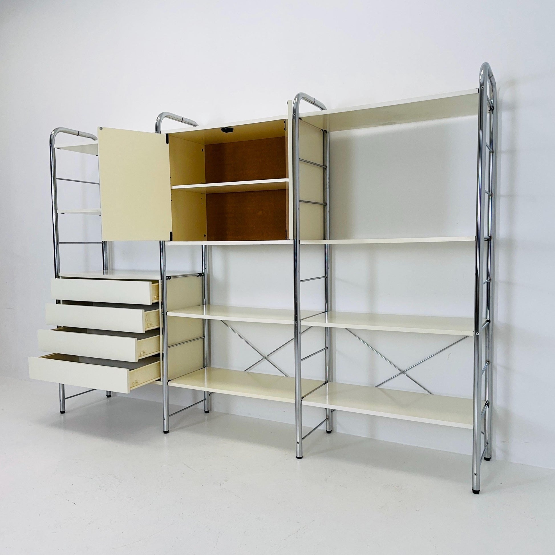 Minimalist white standing modular shelving system “Niklas” by Rutger Andersson for IKEA Sweden 1980s