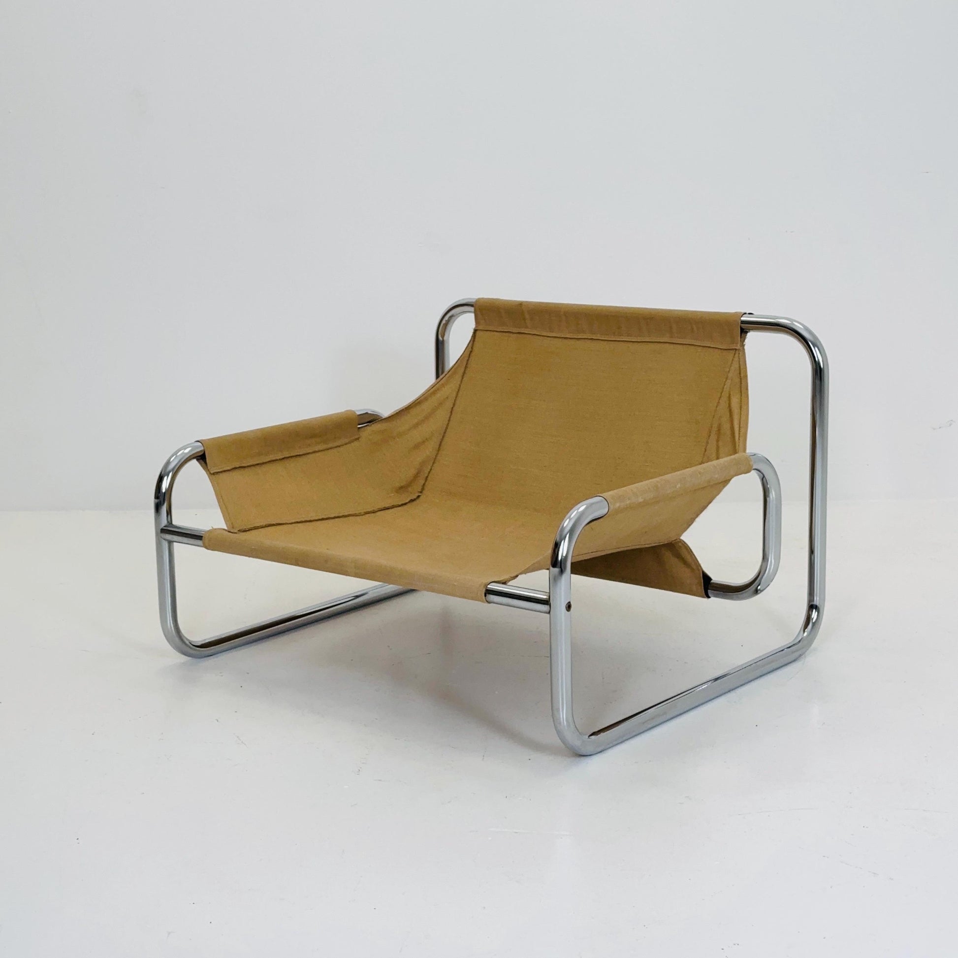 Mid century Postmodern Lounge Chair by Johan Bertil Häggström for Swed Form – Bold Green Striped Upholstery and Chrome Frame 1970s