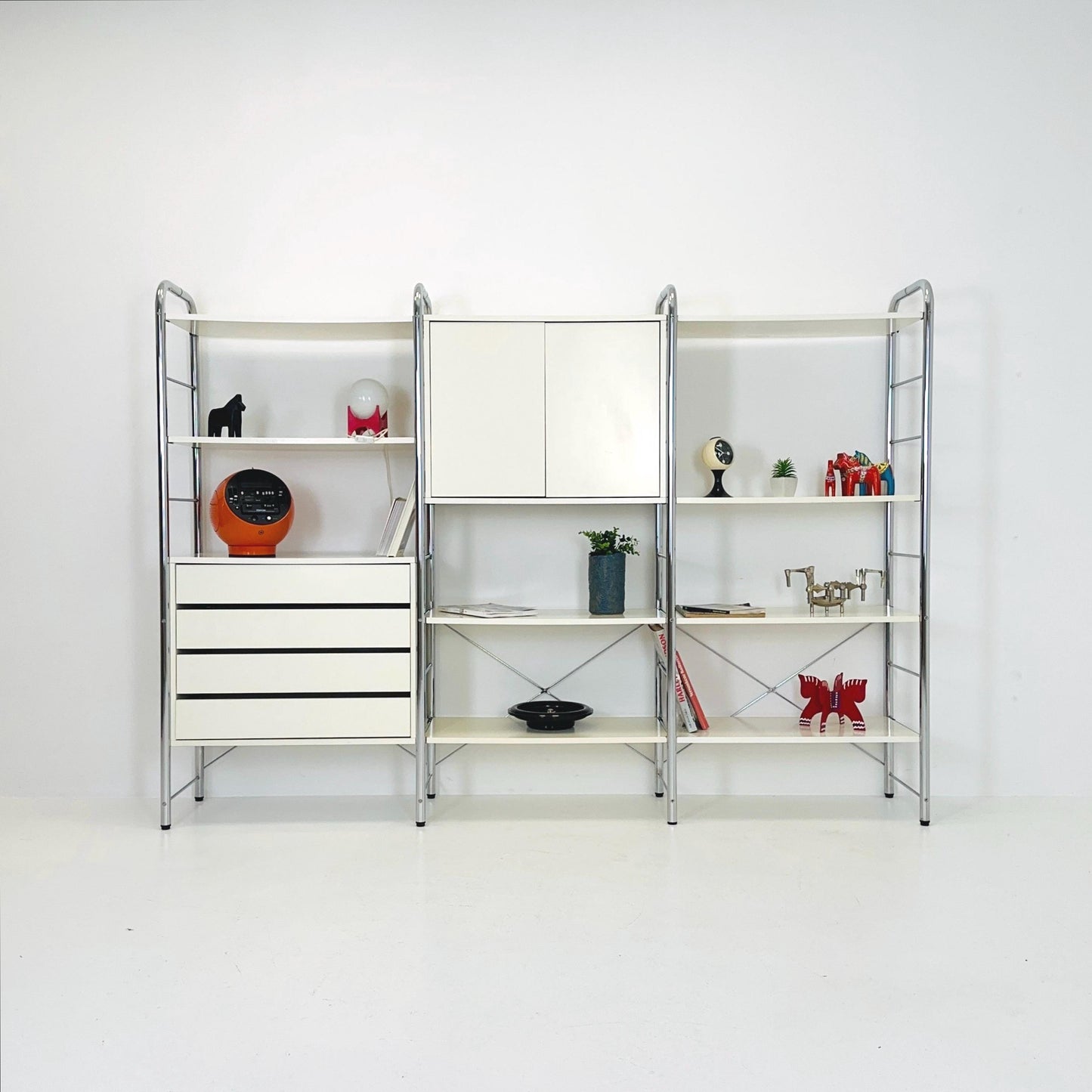 Minimalist white standing modular shelving system “Niklas” by Rutger Andersson for IKEA Sweden 1980s