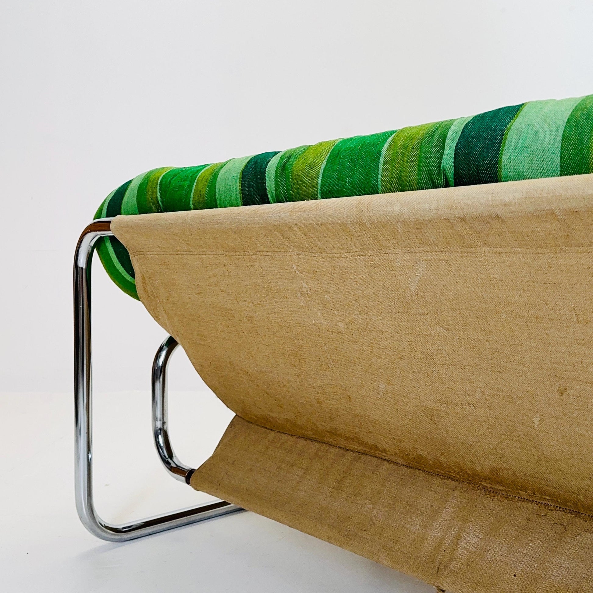 Rare Johan Bertil Häggström Sofa & Armchair Set for Swed Form – Iconic Green Striped Upholstery - Chrome Frame 1970s